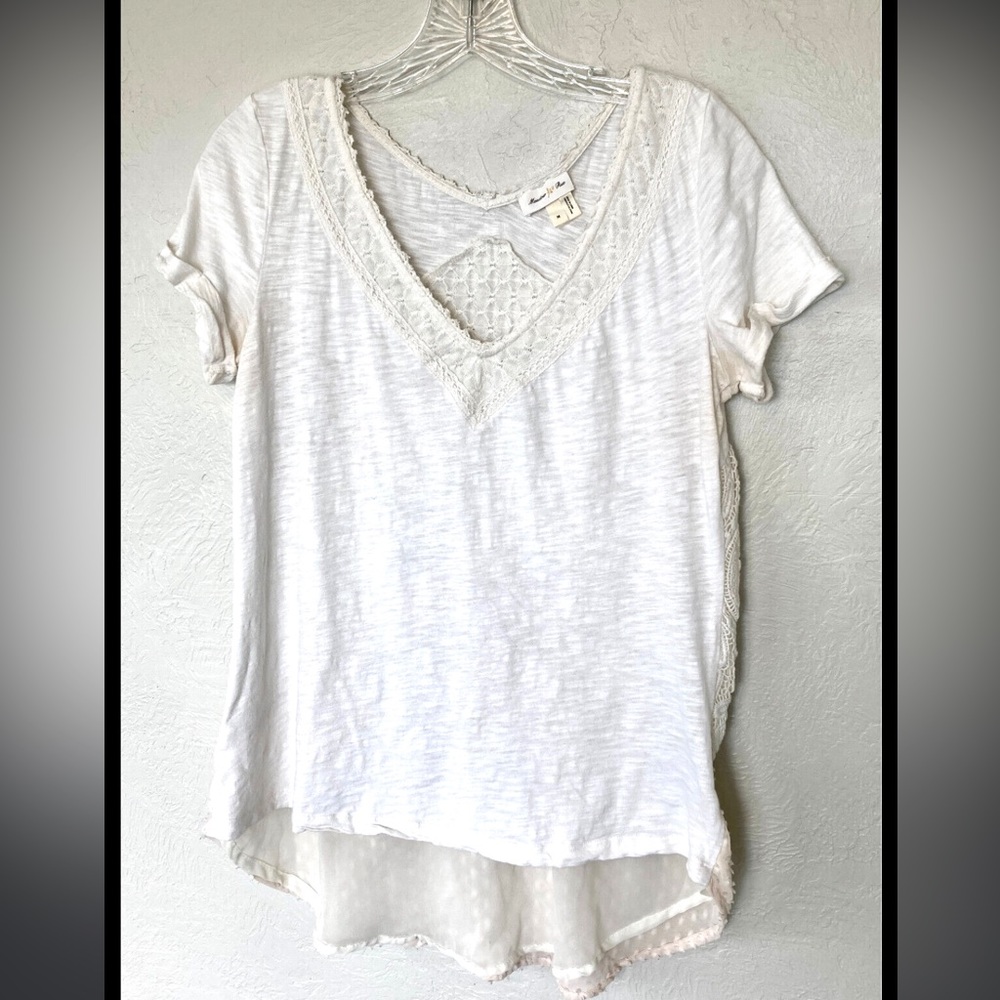 Anthropologie Meadow Rue White Lace Trim Top